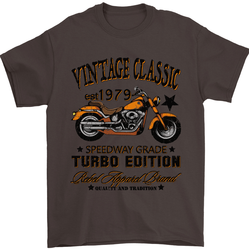 Vintage Classic Motorcycle Motorbike Biker Mens T-Shirt Cotton Gildan Dark Chocolate