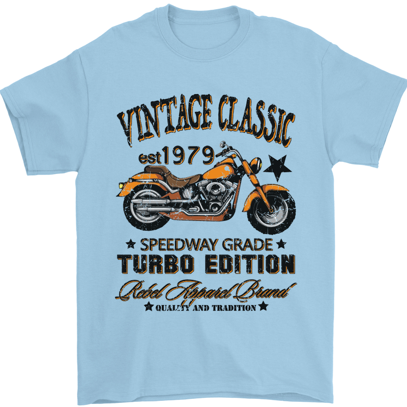 Vintage Classic Motorcycle Motorbike Biker Mens T-Shirt Cotton Gildan Light Blue