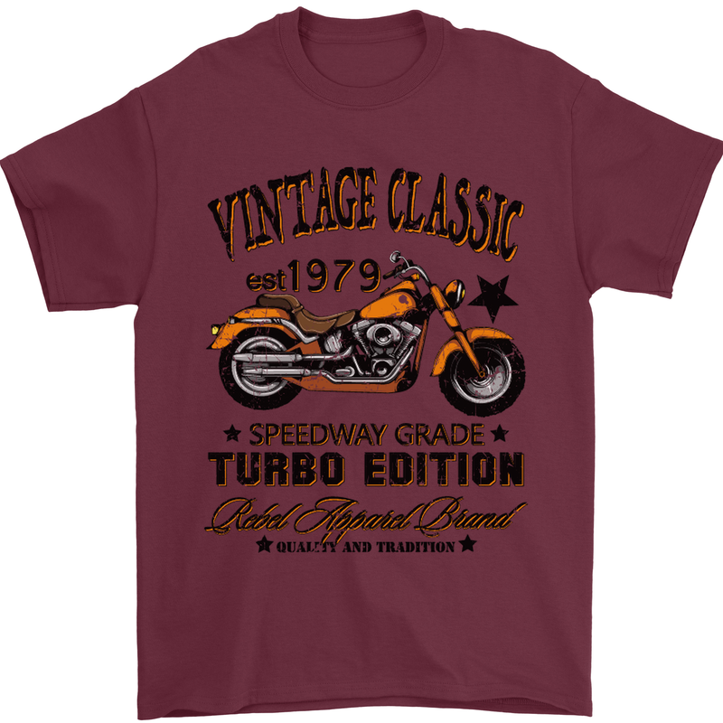 Vintage Classic Motorcycle Motorbike Biker Mens T-Shirt Cotton Gildan Maroon