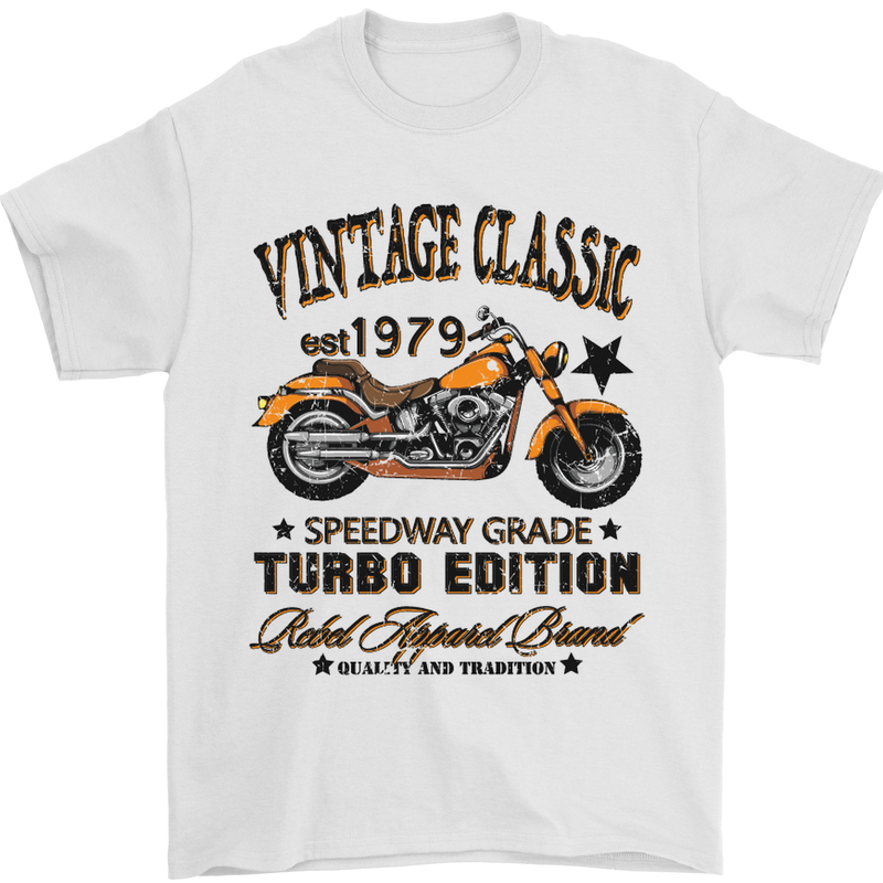 Vintage Classic Motorcycle Motorbike Biker Mens T-Shirt Cotton Gildan White