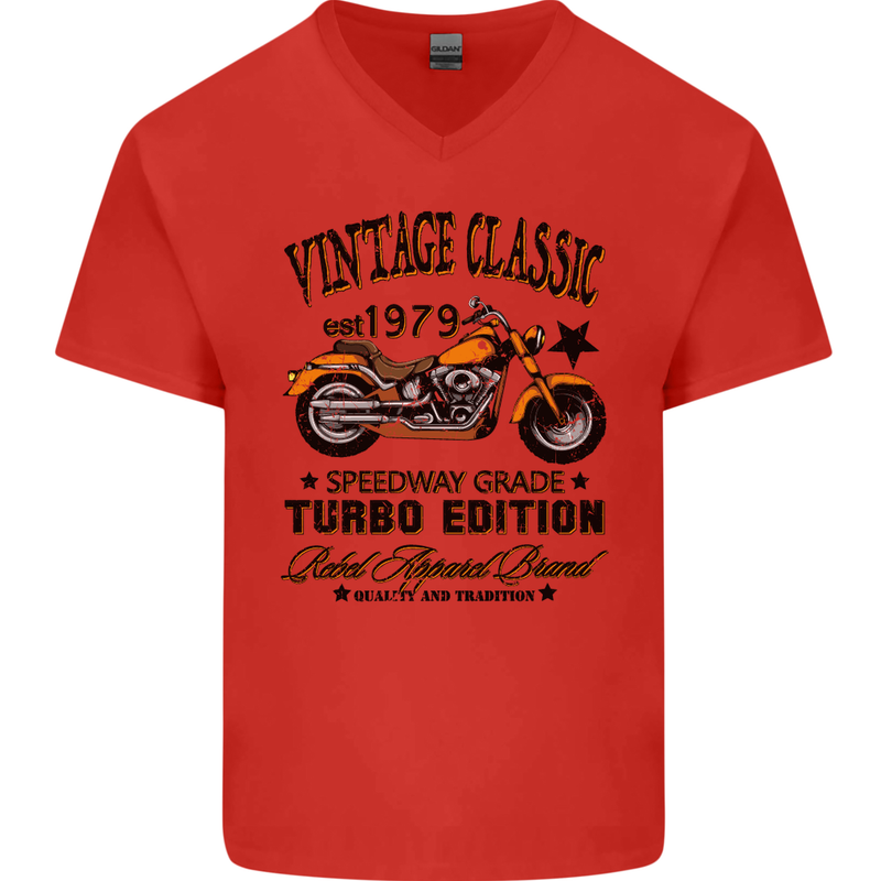 Vintage Classic Motorcycle Motorbike Biker Mens V-Neck Cotton T-Shirt Red
