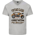 Vintage Classic Motorcycle Motorbike Biker Mens V-Neck Cotton T-Shirt Sports Grey