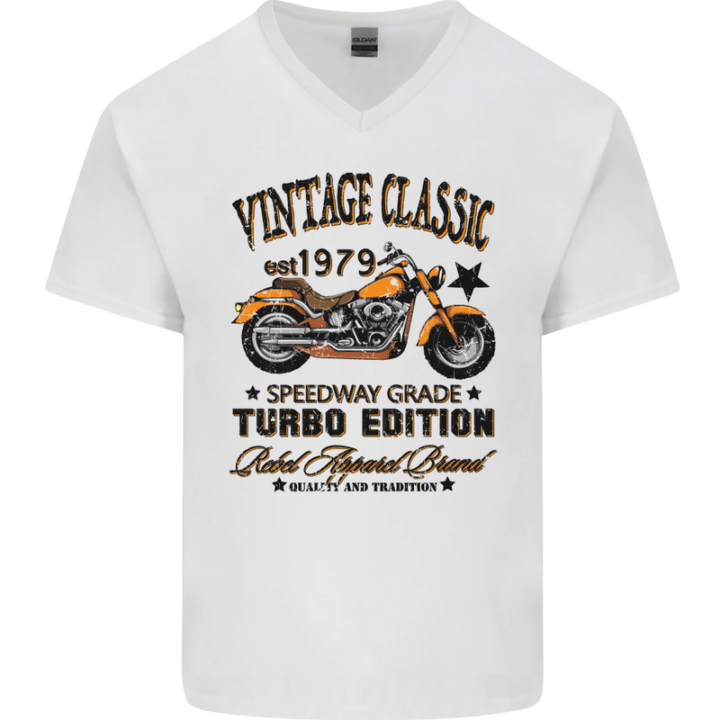 Vintage Classic Motorcycle Motorbike Biker Mens V-Neck Cotton T-Shirt White