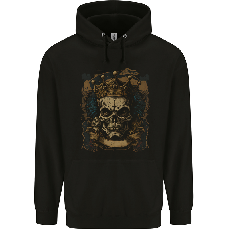 Vintage Gothic Skull King Childrens Kids Hoodie Black