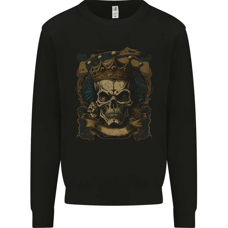 Vintage Gothic Skull King Kids Sweatshirt Jumper Black