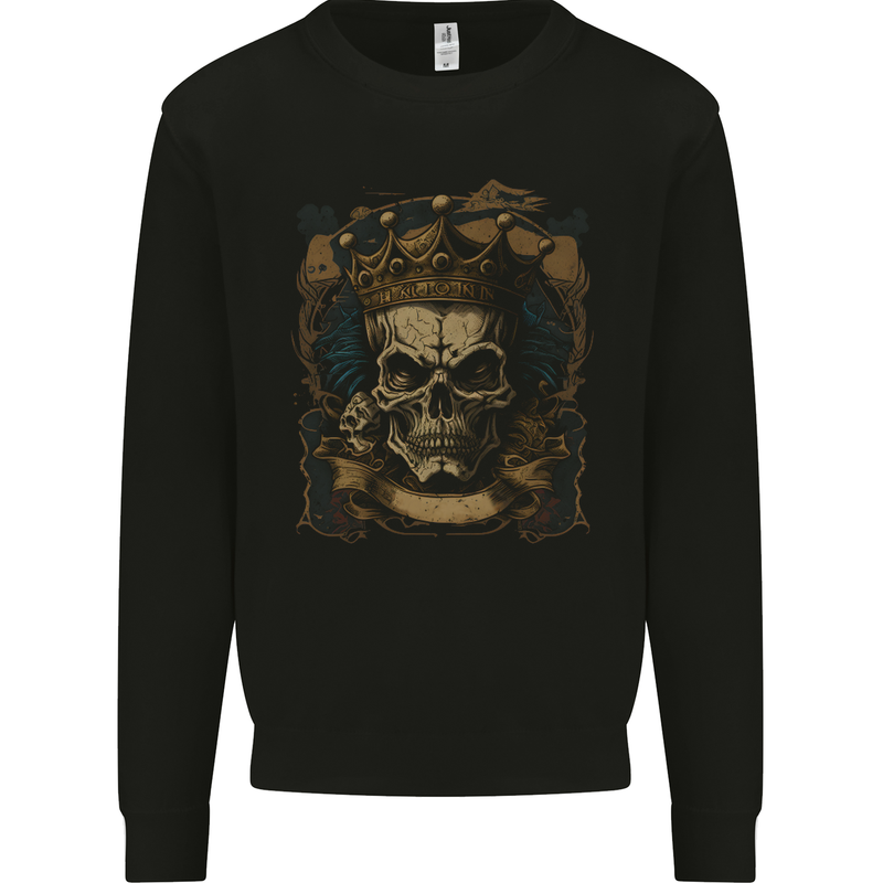 Vintage Gothic Skull King Mens Sweatshirt Jumper Black