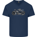 Vintage Motorcycle Custom Chopper Biker Mens V-Neck Cotton T-Shirt Navy Blue