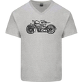 Vintage Motorcycle Custom Chopper Biker Mens V-Neck Cotton T-Shirt Sports Grey