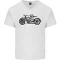 Vintage Motorcycle Custom Chopper Biker Mens V-Neck Cotton T-Shirt White