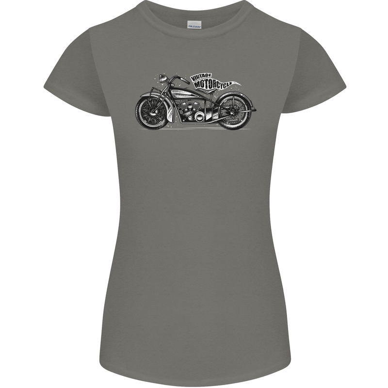 Vintage Motorcycle Custom Chopper Biker Womens Petite Cut T-Shirt Charcoal