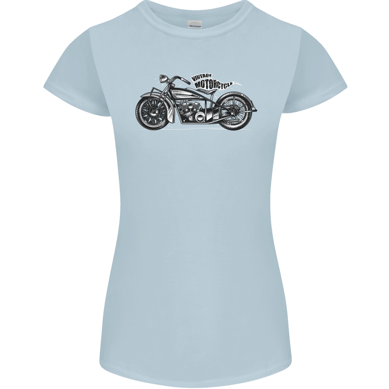 Vintage Motorcycle Custom Chopper Biker Womens Petite Cut T-Shirt Light Blue