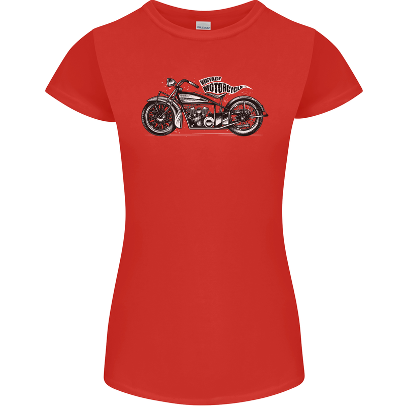 Vintage Motorcycle Custom Chopper Biker Womens Petite Cut T-Shirt Red