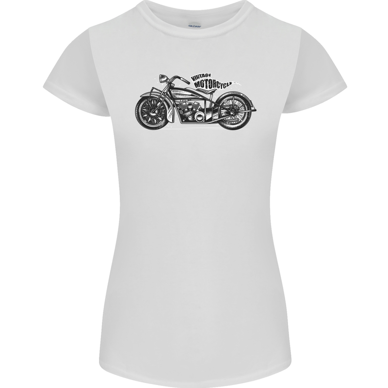 Vintage Motorcycle Custom Chopper Biker Womens Petite Cut T-Shirt White