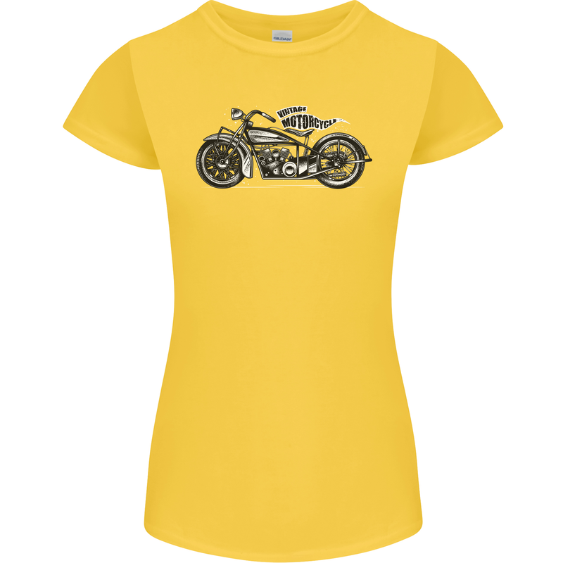 Vintage Motorcycle Custom Chopper Biker Womens Petite Cut T-Shirt Yellow