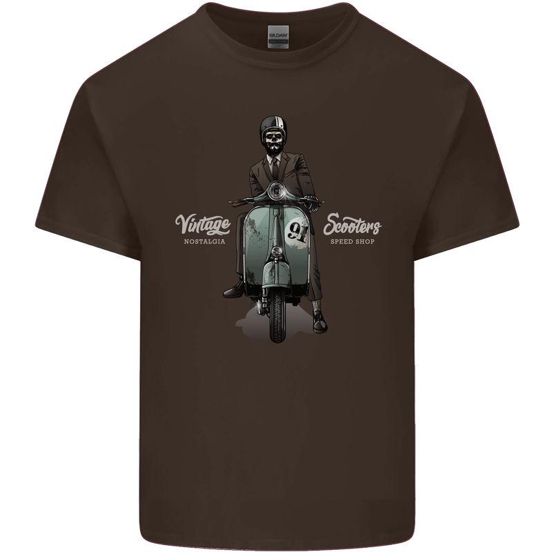 Vintage Scooters Nostalgia Speed Shop Mens Cotton T-Shirt Tee Top Dark Chocolate