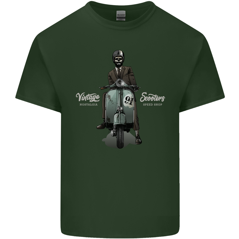 Vintage Scooters Nostalgia Speed Shop Mens Cotton T-Shirt Tee Top Forest Green