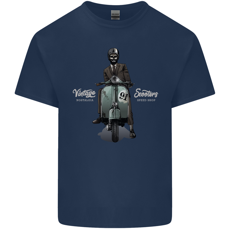 Vintage Scooters Nostalgia Speed Shop Mens Cotton T-Shirt Tee Top Navy Blue