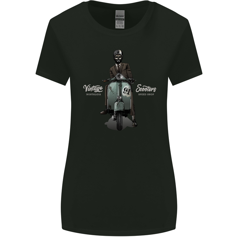 Vintage Scooters Nostalgia Speed Shop Womens Wider Cut T-Shirt Black