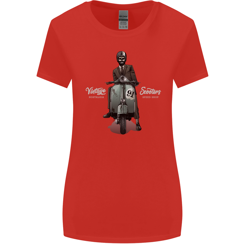 Vintage Scooters Nostalgia Speed Shop Womens Wider Cut T-Shirt Red
