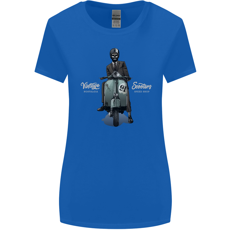 Vintage Scooters Nostalgia Speed Shop Womens Wider Cut T-Shirt Royal Blue