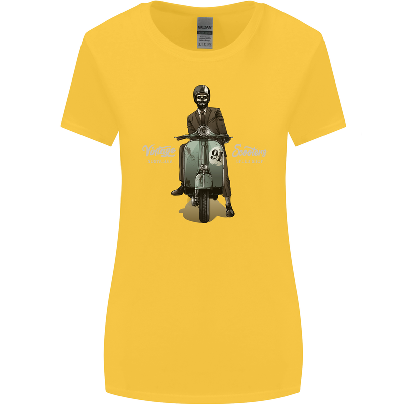 Vintage Scooters Nostalgia Speed Shop Womens Wider Cut T-Shirt Yellow