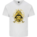 Vintage Warrior Samurai Bushido MMA Skull Mens V-Neck Cotton T-Shirt White