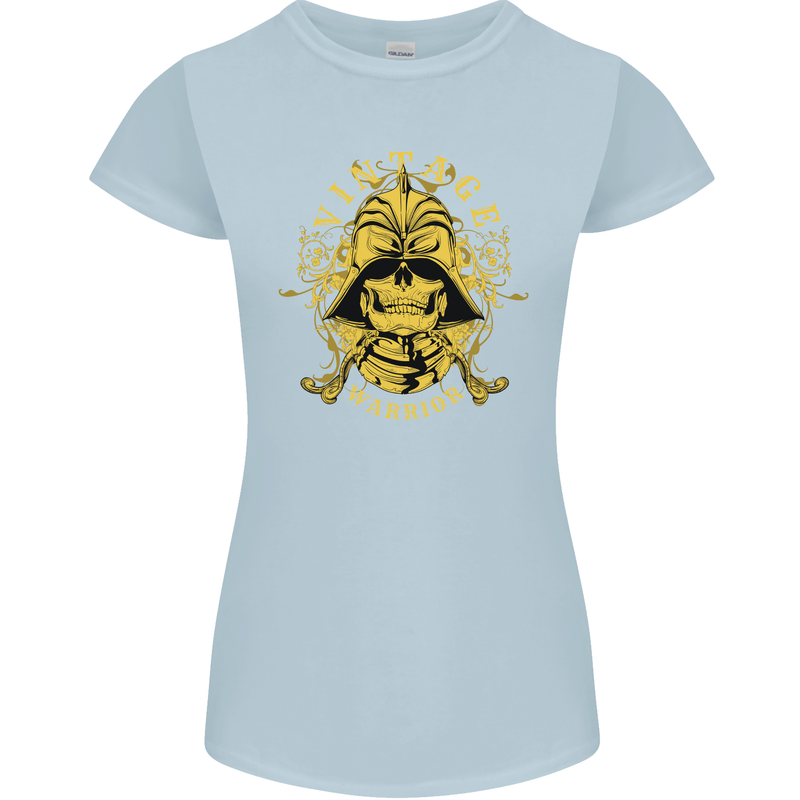Vintage Warrior Samurai Bushido MMA Skull Womens Petite Cut T-Shirt Light Blue