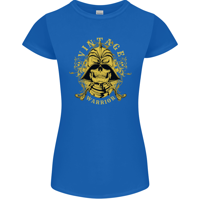 Vintage Warrior Samurai Bushido MMA Skull Womens Petite Cut T-Shirt Royal Blue