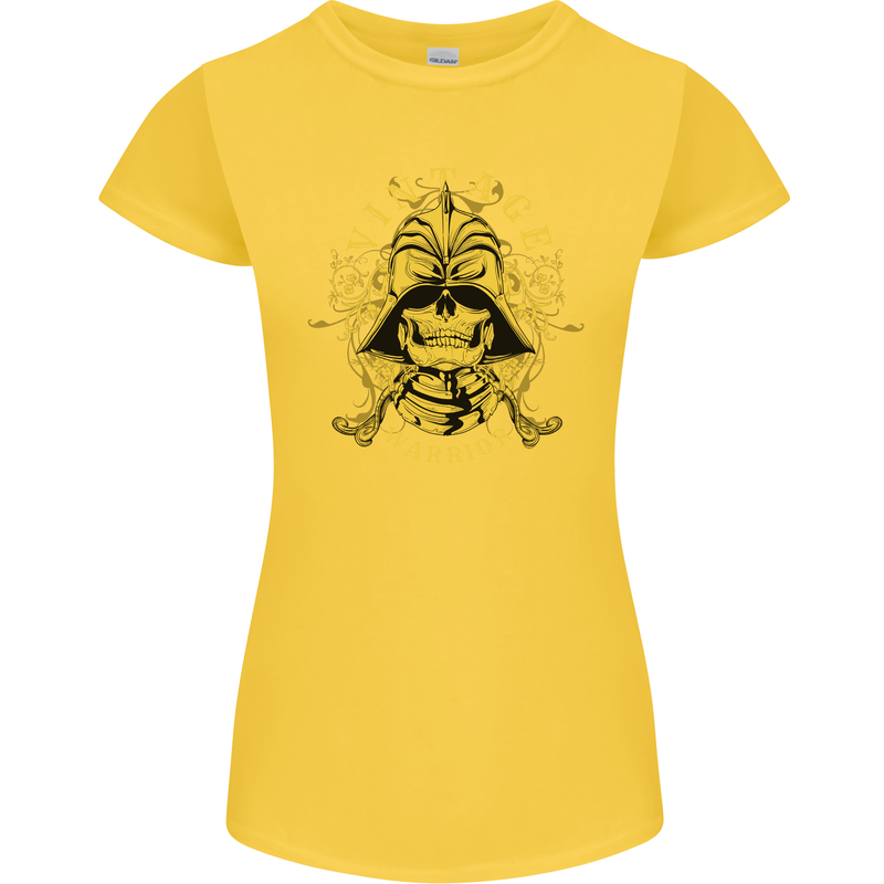 Vintage Warrior Samurai Bushido MMA Skull Womens Petite Cut T-Shirt Yellow