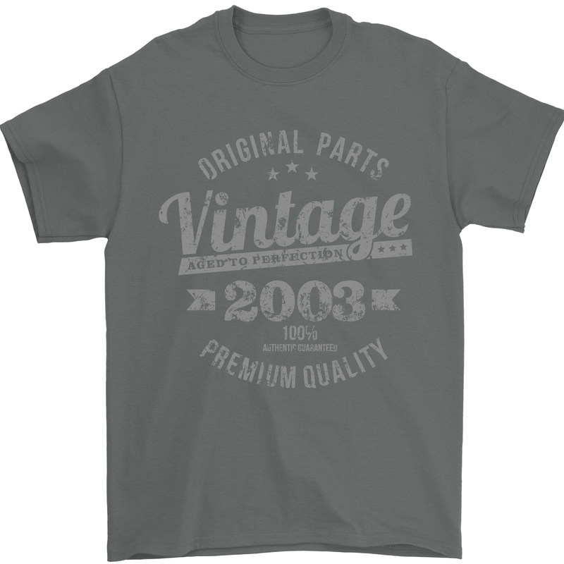 Vintage Year 20th Birthday 2003 Mens T-Shirt 100% Cotton Charcoal