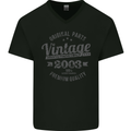 Vintage Year 20th Birthday 2003 Mens V-Neck Cotton T-Shirt Black