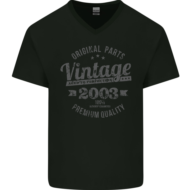 Vintage Year 20th Birthday 2003 Mens V-Neck Cotton T-Shirt Black
