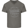 Vintage Year 20th Birthday 2003 Mens V-Neck Cotton T-Shirt Charcoal