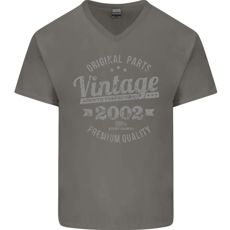 Vintage Year 21st Birthday 2002 Mens V-Neck Cotton T-Shirt Charcoal
