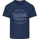 Vintage Year 22nd Birthday 2001 Mens V-Neck Cotton T-Shirt Navy Blue