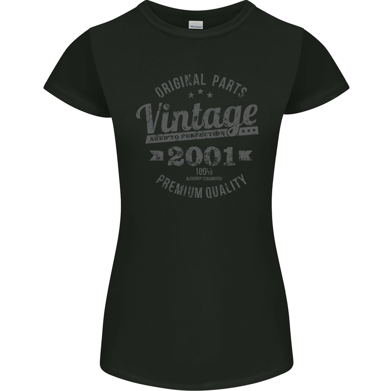 Vintage Year 22nd Birthday 2001 Womens Petite Cut T-Shirt Black