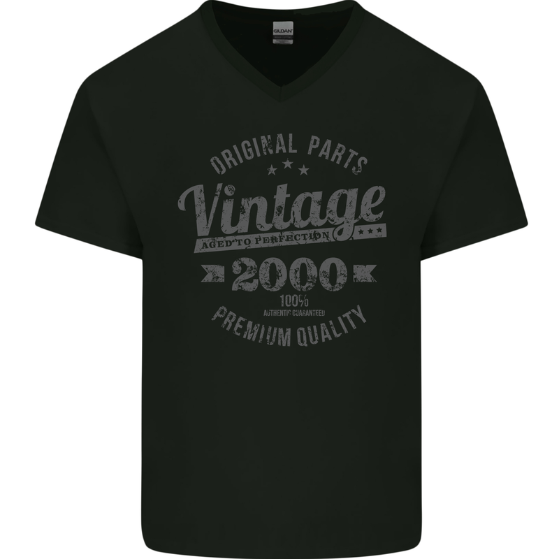 Vintage Year 23rd Birthday 2000 Mens V-Neck Cotton T-Shirt Black