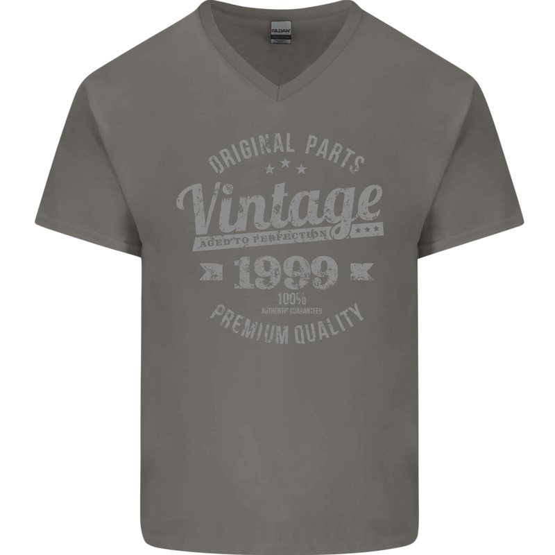 Vintage Year 24th Birthday 1999 Mens V-Neck Cotton T-Shirt Charcoal