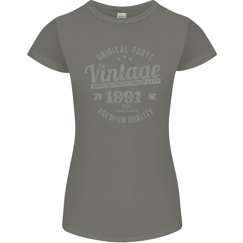 Vintage Year 32nd Birthday 1991 Womens Petite Cut T-Shirt Charcoal
