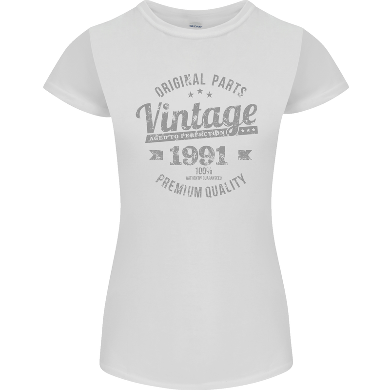 Vintage Year 32nd Birthday 1991 Womens Petite Cut T-Shirt White