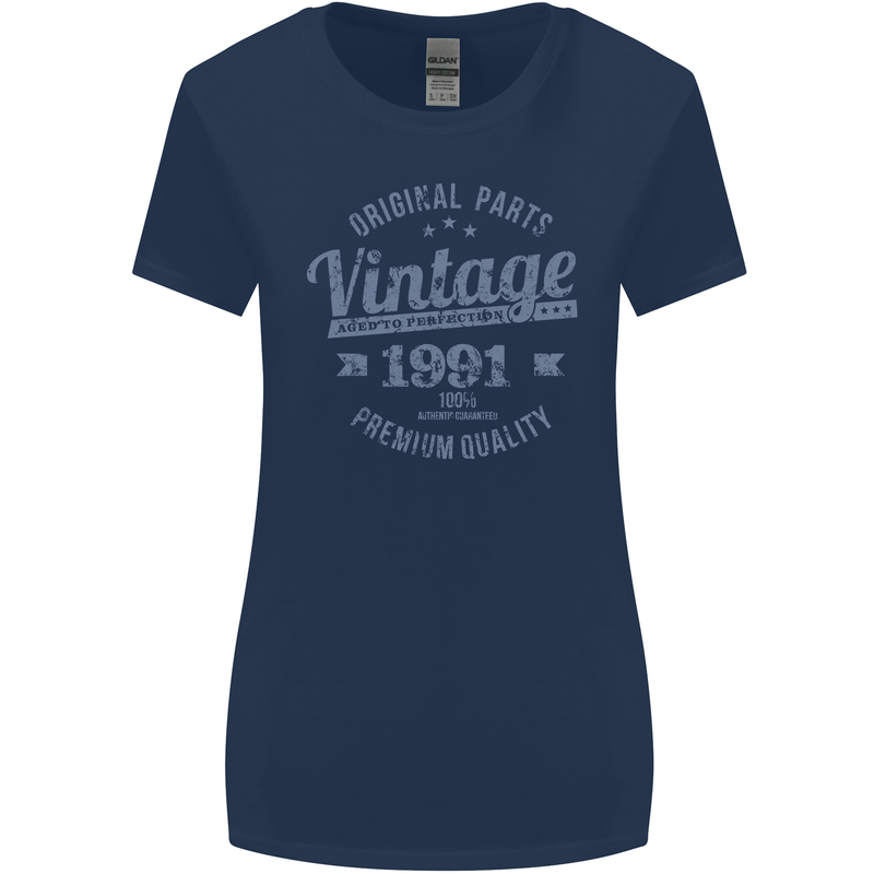 Vintage Year 32nd Birthday 1991 Womens Wider Cut T-Shirt Navy Blue