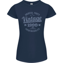Vintage Year 33rd Birthday 1990 Womens Petite Cut T-Shirt Navy Blue