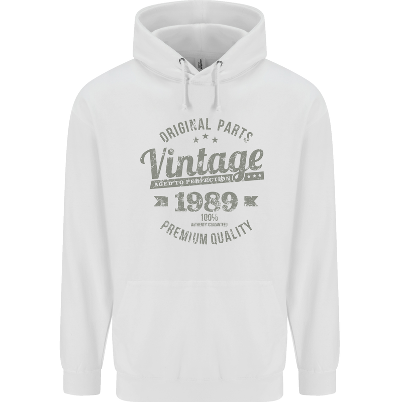 Vintage Year 34th Birthday 1989 Mens 80% Cotton Hoodie White