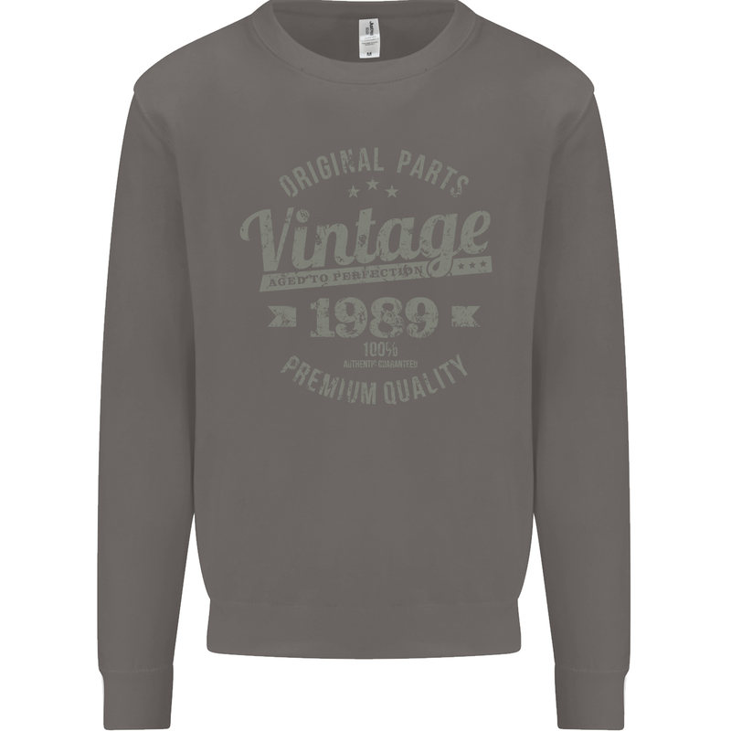 Vintage Year 34th Birthday 1989 Mens Sweatshirt Jumper Charcoal
