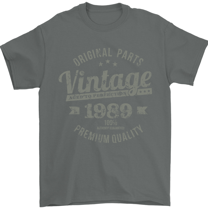 Vintage Year 34th Birthday 1989 Mens T-Shirt 100% Cotton Charcoal