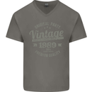 Vintage Year 34th Birthday 1989 Mens V-Neck Cotton T-Shirt Charcoal