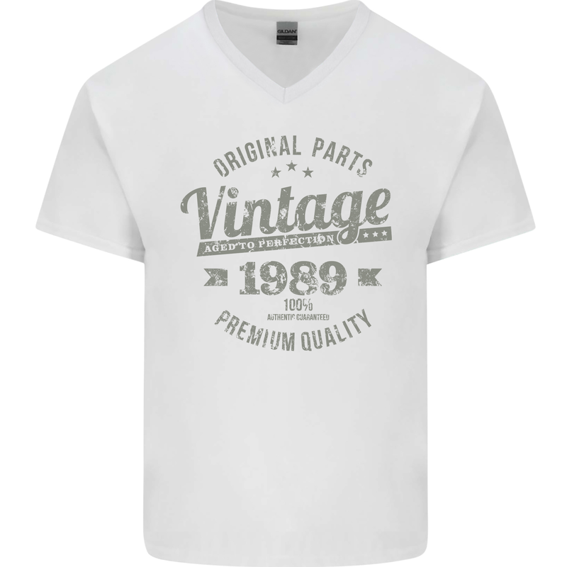 Vintage Year 34th Birthday 1989 Mens V-Neck Cotton T-Shirt White
