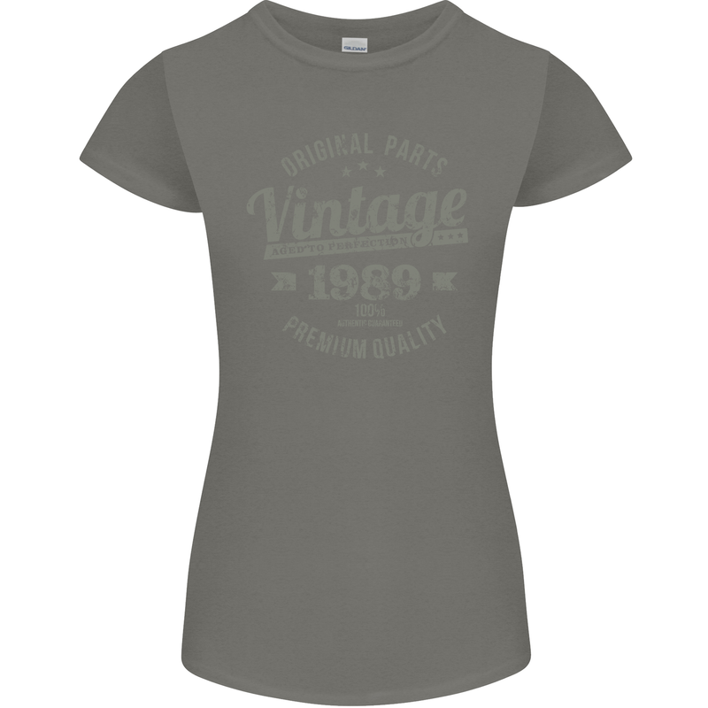 Vintage Year 34th Birthday 1989 Womens Petite Cut T-Shirt Charcoal