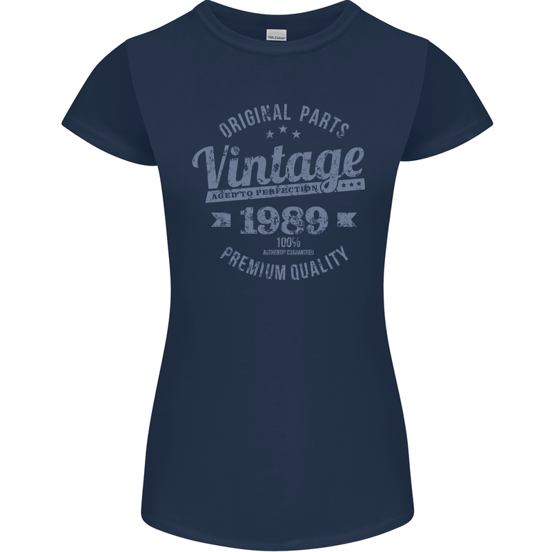 Vintage Year 34th Birthday 1989 Womens Petite Cut T-Shirt Navy Blue