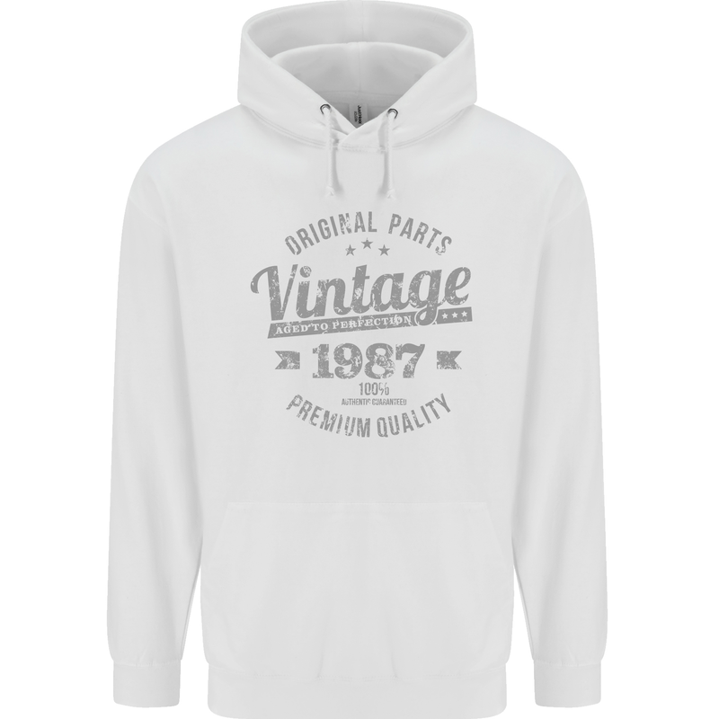 Vintage Year 36th Birthday 1987 Mens 80% Cotton Hoodie White